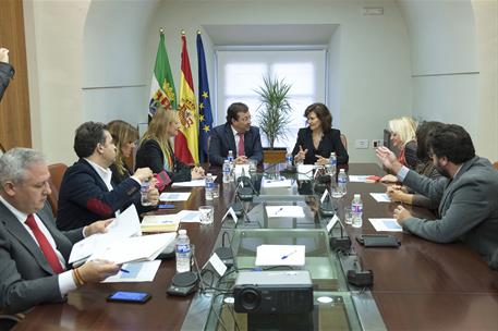 9/11/2018. Carmen Calvo en Extremadura. La vicepresidenta del Gobierno, Carmen Calvo y el presidente de la Junta de Andalucía, Guillermo Fer...